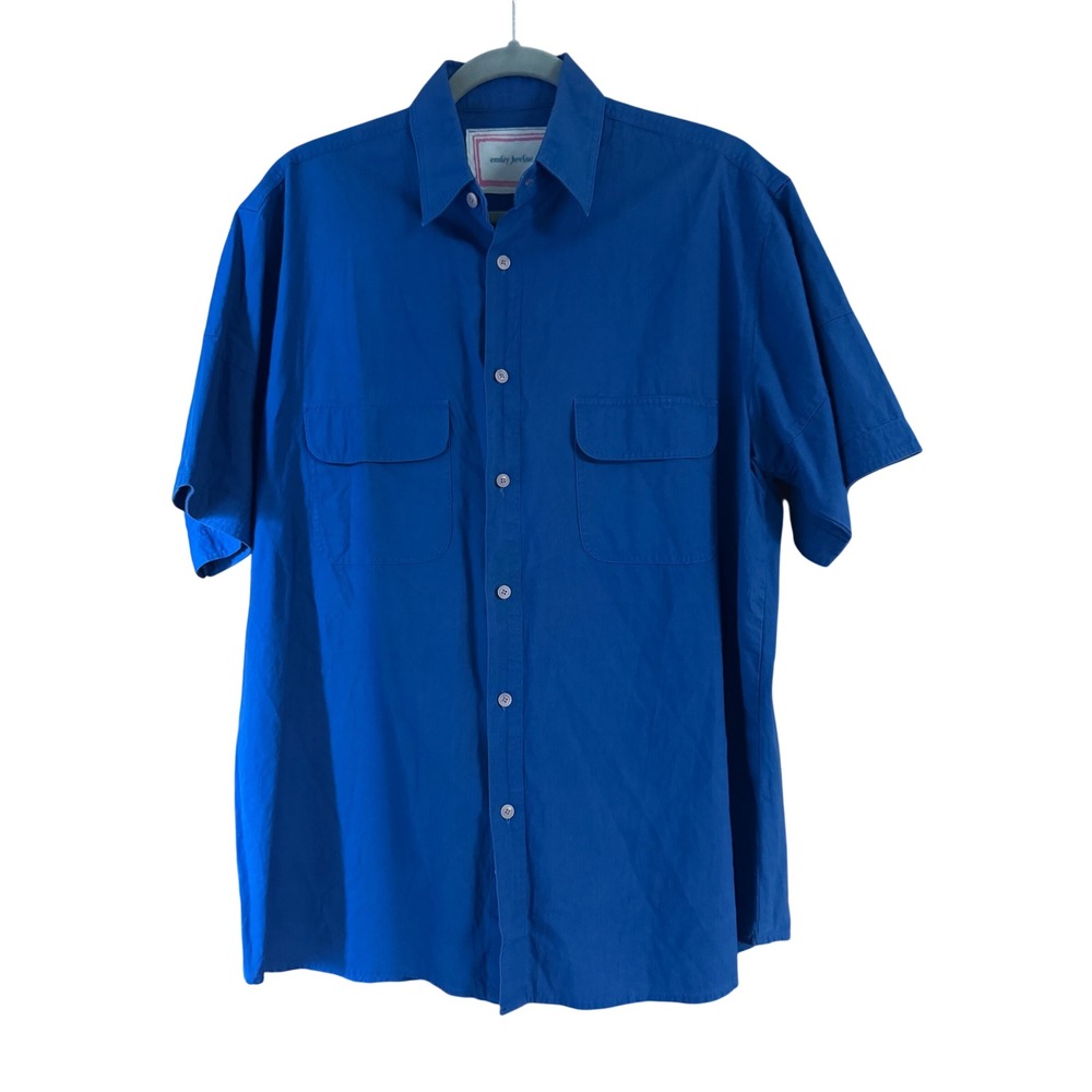 Emily Levine Blue Organic Cotton Short Sleeve Button Down Shirt S/M unisex